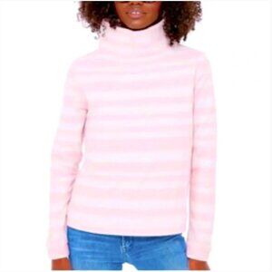 Dudley Stephens Park Slope Vello Fleece Turtleneck Pink and White Stripe Size XL